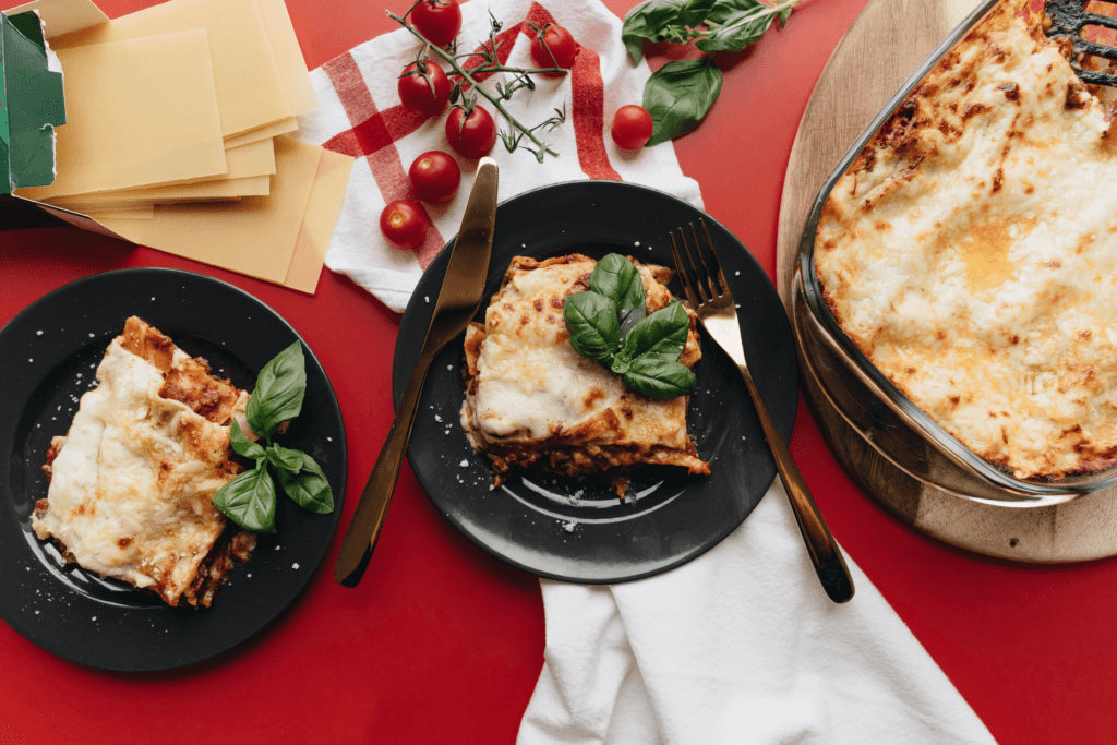 Family-style Italian table set for delivery